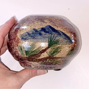 Vintage Malsnee Signed Studio Art Glazed Pottery Mountain Scene